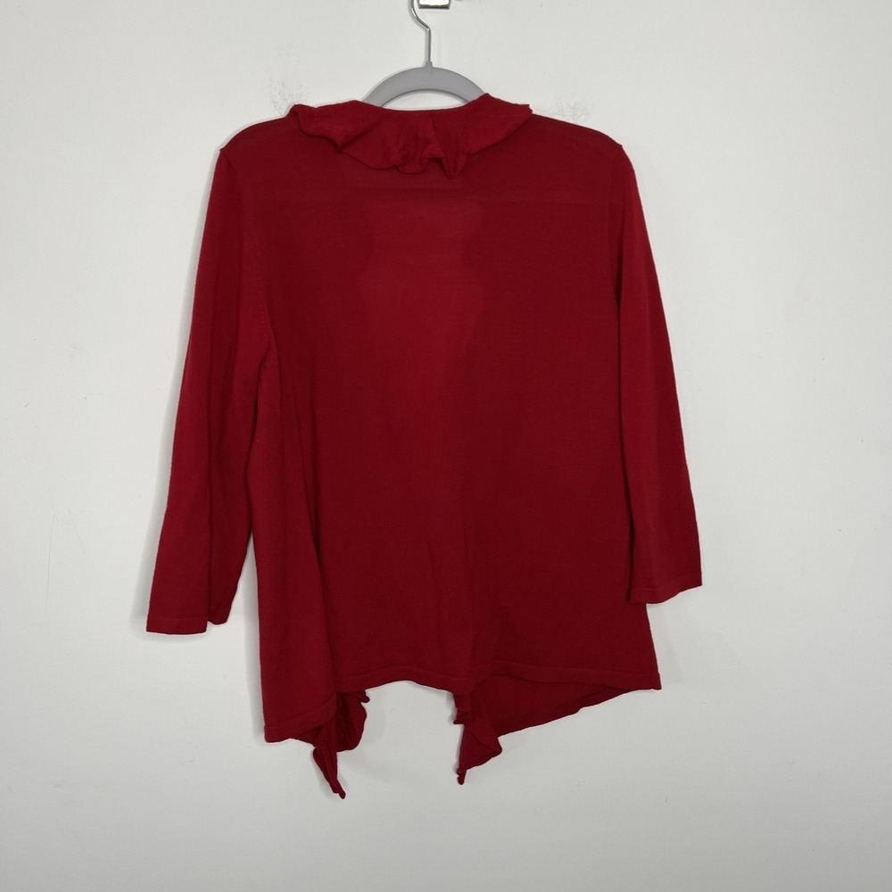 Talbots Sweater Cardigan Womens Large Red 100% Merino Wool Ruffle Open Front - Picture 2 of 9